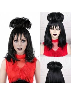 Lydia CosplayParty Fluffy Buns l Straight Beetle Wig With Bangs Halloween Wig